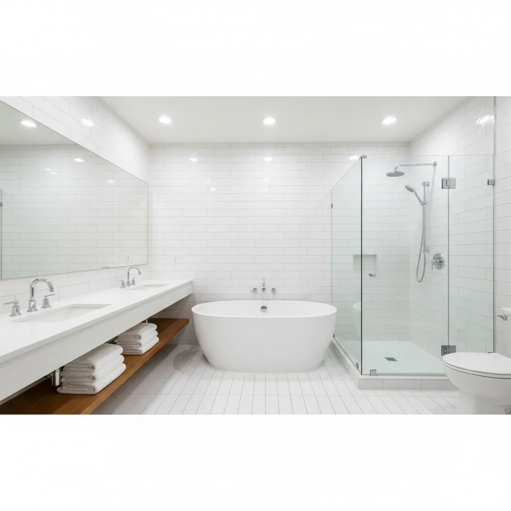 Sparkling clean bathroom with scrubbed tile grout and polished fixtures in a Fort Worth home